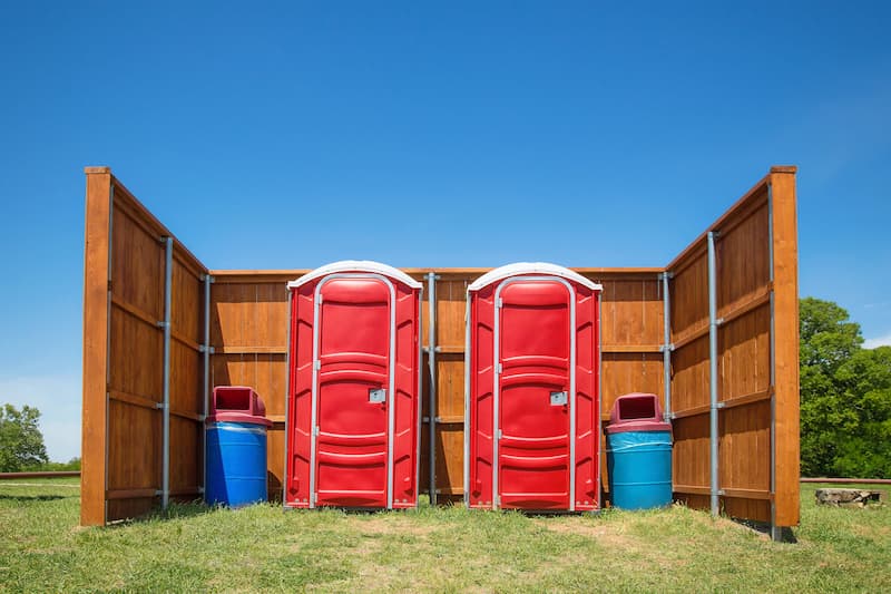 Short-term porta potty units staged for delivery in Kenosha, Wisconsin